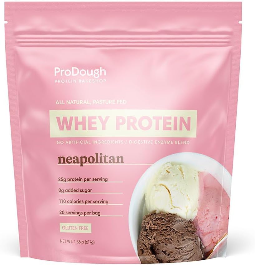 ProDough Gourmet Whey Isolate Hydrolised Protein Powder for Shake Mix- Easy Digest Enzyme Blend, 25g πρωτεΐνη ανά υπηρεσία, φυσικά συστατικά, χωρίς γλουτένη, Keto φιλικό (Neapolitan)