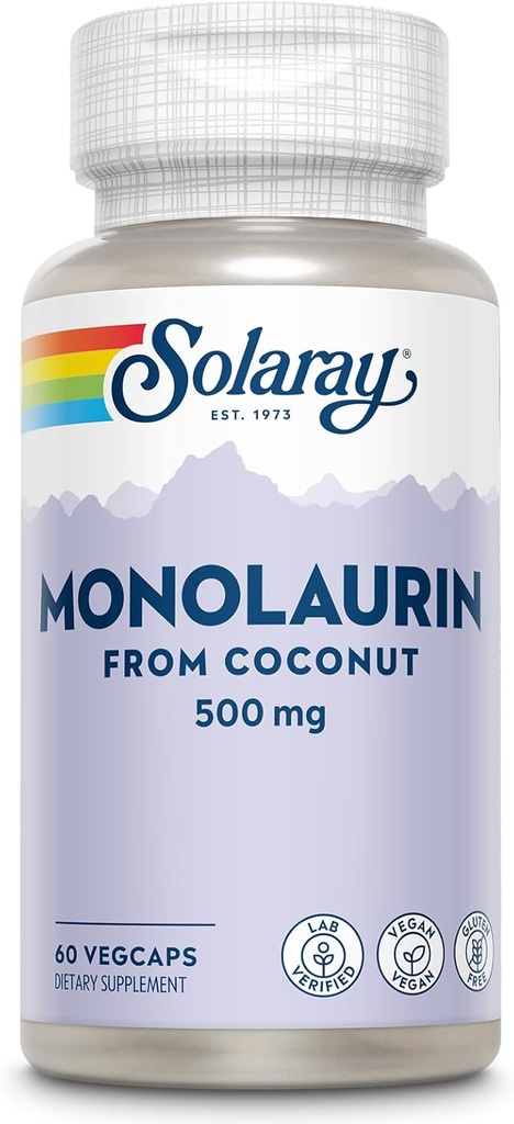 SOLARAY Monolaurin 500 mg from Natural Coconut - Monolaurin Supplement for Powerful Nutritive Support - 60-Day Money Back Garanti, Lab TY - 60 Hizmet, 60 VegCaps