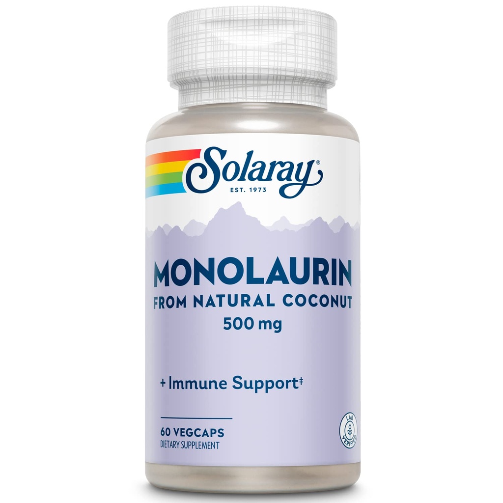 SOLARAY Monolaurin 500mg από τη φυσική καρύδα - συμπλήρωμα μονολαουρίνης για ισχυρή θρεπτική υποστήριξη - 60 ημερών εγγύηση επιστροφής χρημάτων, Εργαστήριο Επαληθευμένο - 60 υπηρεσίες, 60 VegCaps