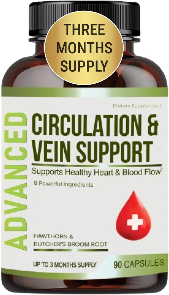 Best Blood Circulation Supplements and Vein Support- Blood Flow, Leg Circulation, Heart Health ve Varicose Veins ile Butcher's Broom ve Diosmin. Swelling & Discomfort in Legs.90 Caps.
