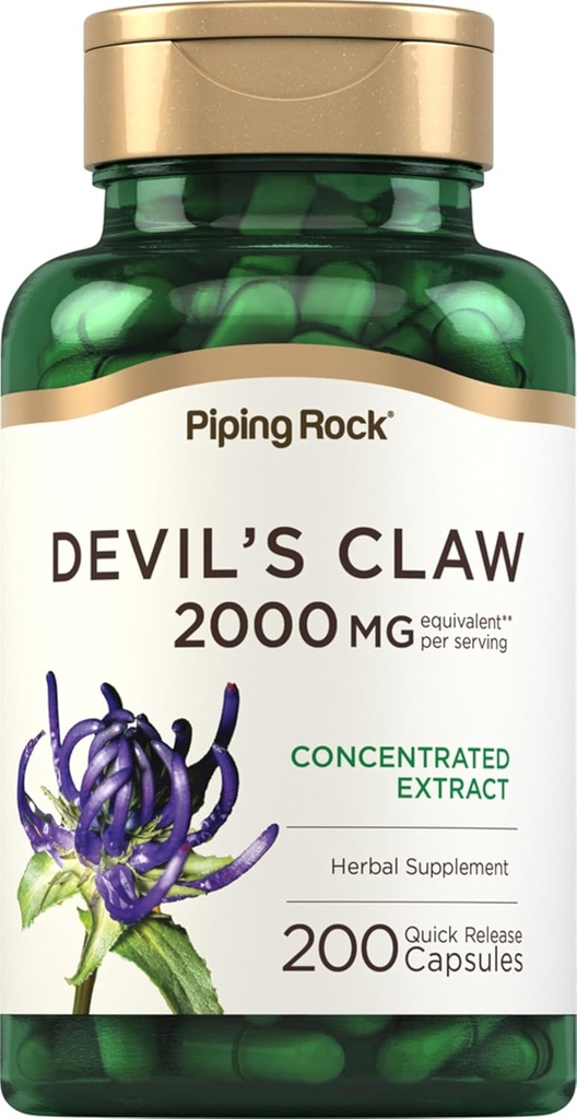 Piping Rock Devils Claw 2000mg | 200 Capsules | Herbal Supplement | Concentrated Extract | Non-GMO, Gluten Free
