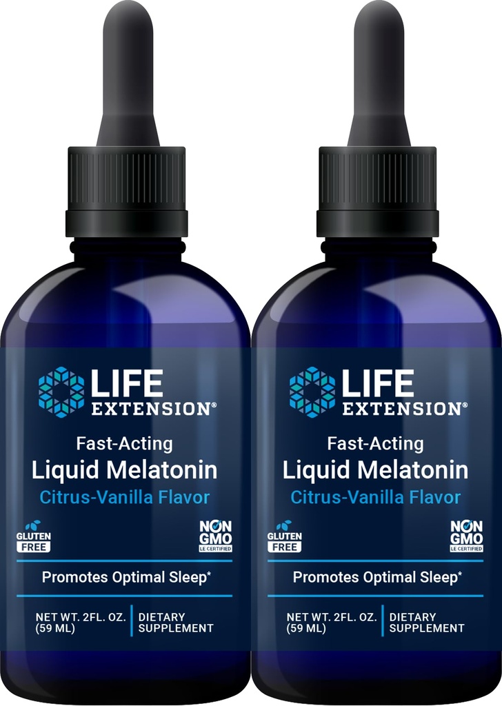 Life Extension Fast-Acting Liquid Melatonin (Citrus-Vanilla), 2 Fluid Ounces (Pack of 2)