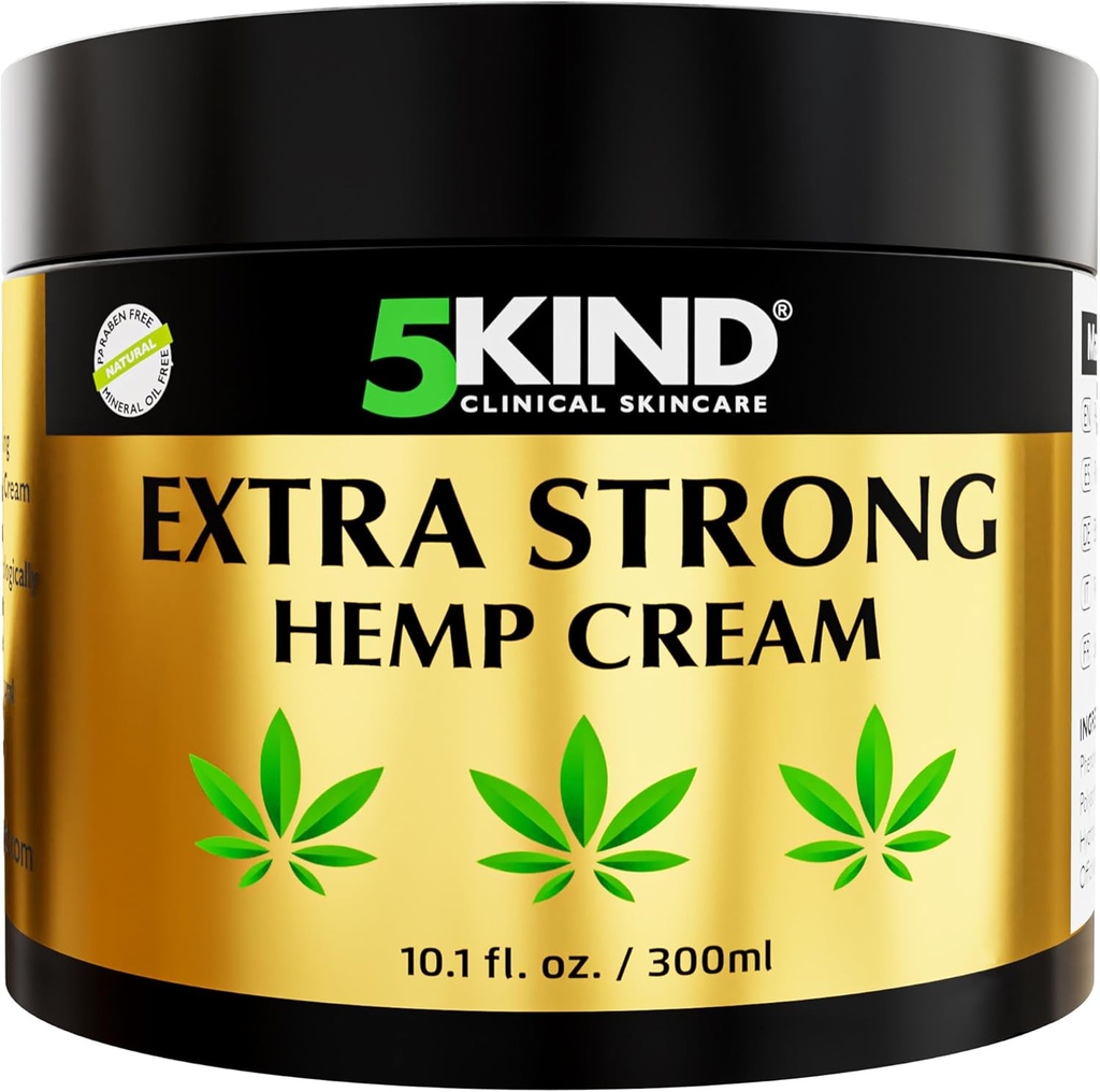 5kind Ekstra Güçlü Hemp Cream 10.1 fl oz - maksimum Güçlü - Doğal Soothing Ortak Krem - Aşağı Geri, Ortaklar, Grafikler, Dizler ve Omuzlar için Kas Rub