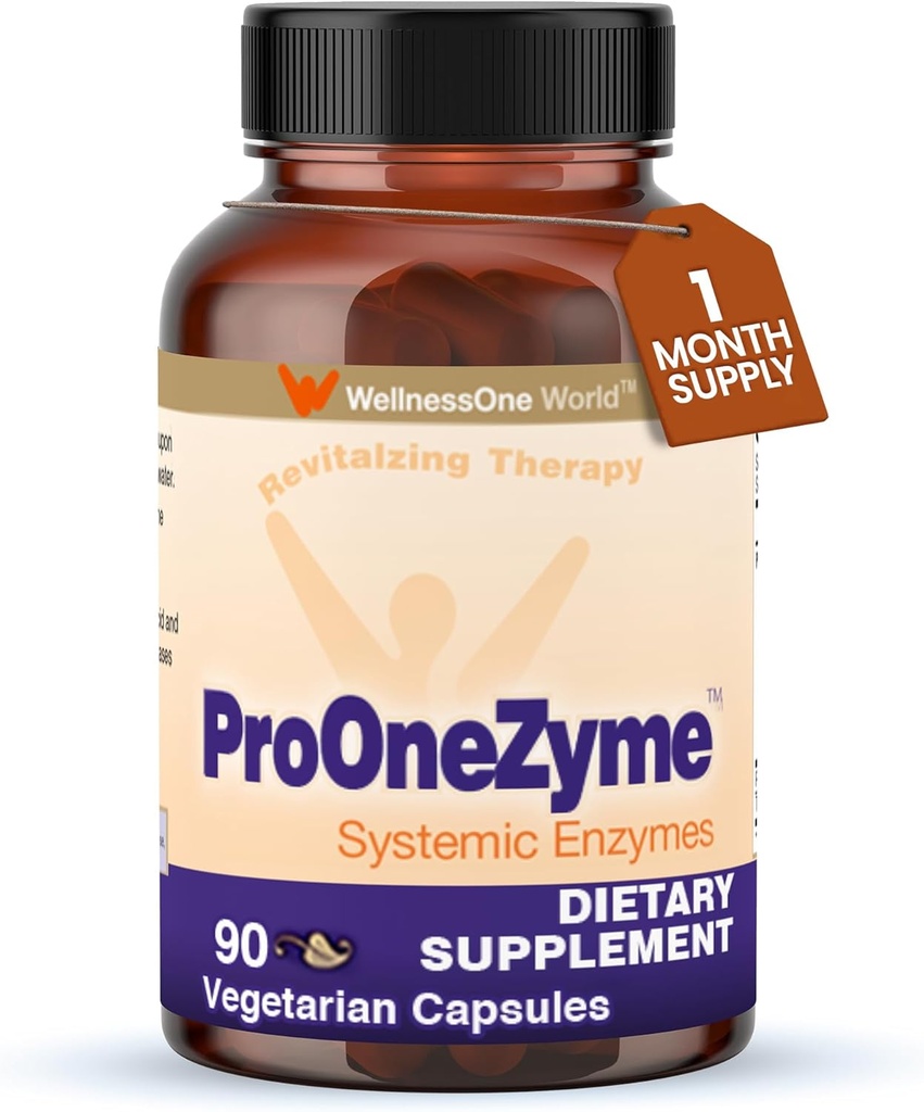 WellnessOne ProOneZyme Digestive Enzymes Συμπληρώματα - Systemic Proteolytic Enzymes for Digestion, Gut Health, Gas Relief & Bloating - Περιέχει Bromelain, Nattokinase, Protease & More - 90 Κάψουλες