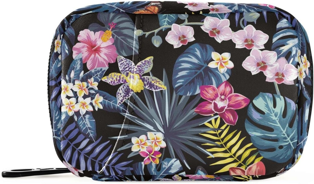Naanle Pill Organizer Hawaii Palm Leaves Çiçekler Pill Box 7 Günlük Pill Case Bag Travel Pill Organizer Bag with Surface Portable Weekly Case Compact Boyut for Vitamin Supplement Holder