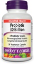 Webber Naturals Probiyotiks, High Potency, 30 Milyar CFU, Erkekler, Kadınlar ve Yetişkinler için, Raf Stable (No Refrigeration Required), 8 Probiyotik Strains, 30 Vegetarian Capsules, for Digestive Health