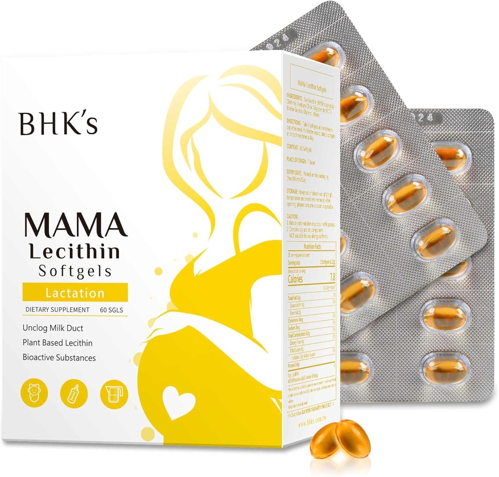 BHK's Mama Lecithin Softgels, Unclog Breast Ducts for Smoother Maastry, συμπλήρωμα για την εγκυμοσύνη, Αποφύγετε τα Clogged Milk Ducts, 60 softgels, 2-Week Supply