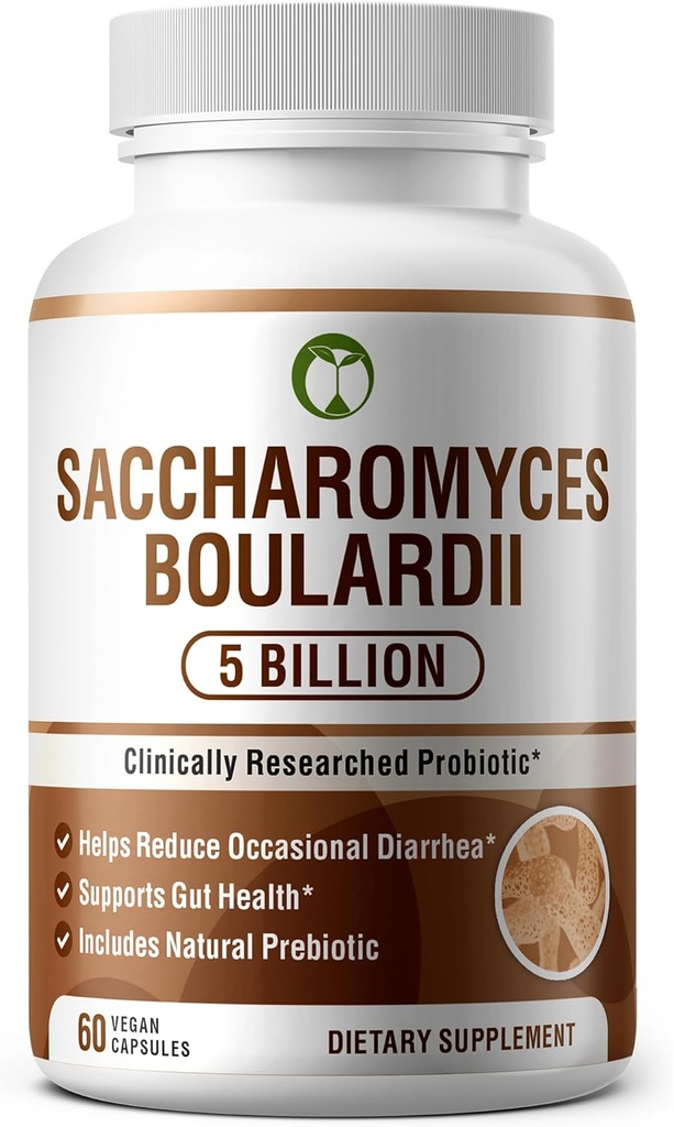 Digestive Health Saccharomyces Boulardii 60 Capsules | 5 Milyar CFU Aids Occasional Diarrhea & Gut Health | Organik Probiyotik Supplements with Prebiyotik (Saccharomyces Boulardii)