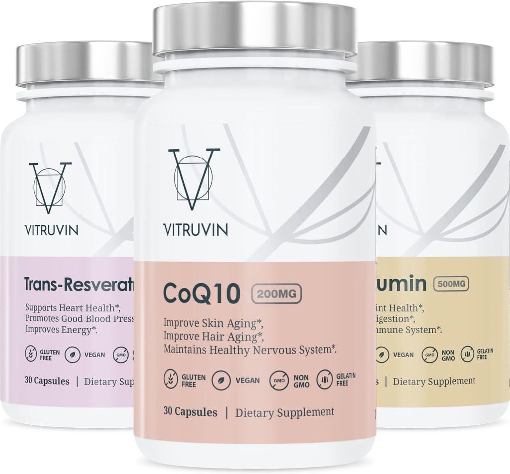 Vitruvin Beauty + Comfort Pack COQ10 200 mg + Trans- Resveratrol 500 mg + Curcumin 500 mg, Vegan, Non-GMO, Gluten-Free, Gelatin-Free.