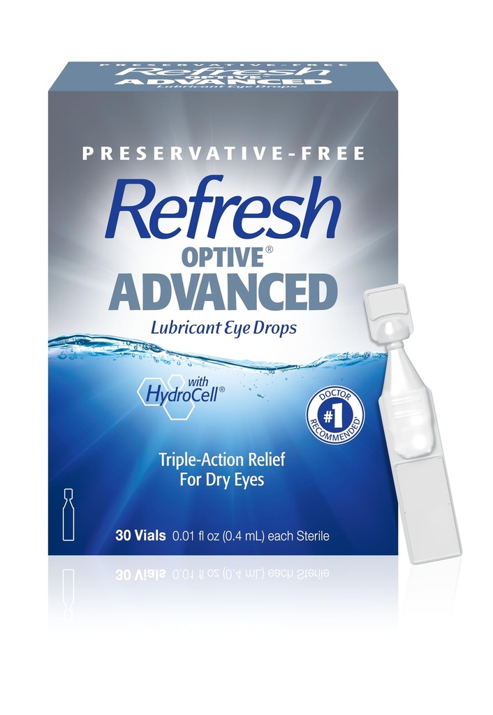 Optive Advanced Lubricant Eye Drops, Preservative-Free, 0.01 Fl Oz Single-Use Konteyners, 30 Count