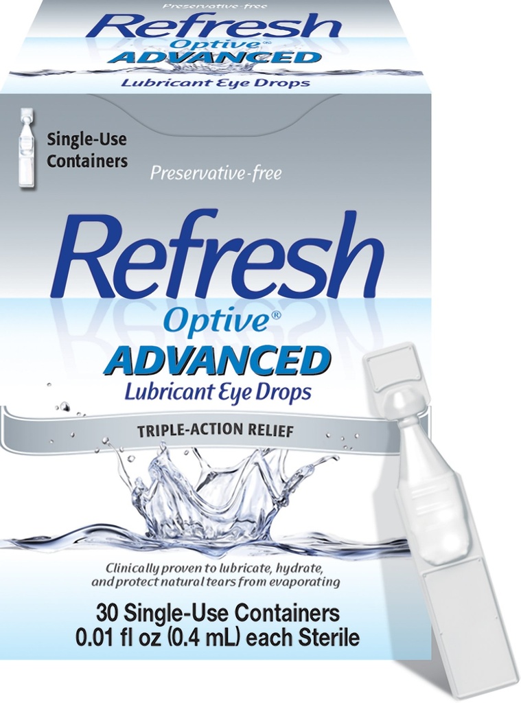 Refresh Optive Advanced Lubricant Eye Drops For Dry Eyes, Preservative-Free, 0.01 Fl Oz Single-Use Containers, 30 Count