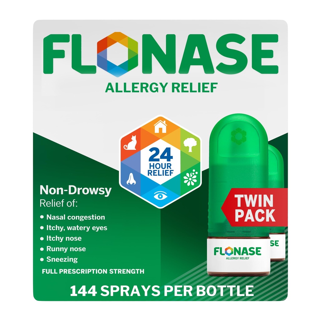 Flonase Alerji Yardımı Nasal Mix, 24 Saat Drowsy Alerji ilacı, Ölçümlü Nasal Mix - 144 Spreys (Pack of 2) - Güz ve Mevsim Alerji Yardımı