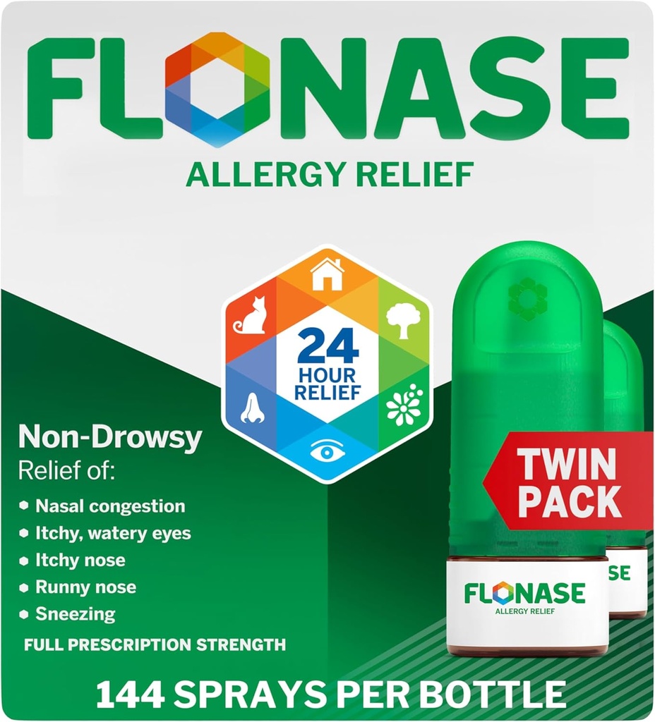 Flonase Alerji Yardımı Nasal Mix, 24 Saat Drowsy Alerji ilacı, Ölçümlü Nasal Mix - 144 Spreys (Pack of 2) - Güz ve Mevsim Alerji Yardımı