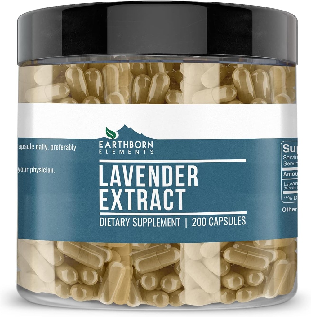 Earthborn Elements Lavender Extract 200 Capsules, Pure & Undiled, No Wordss