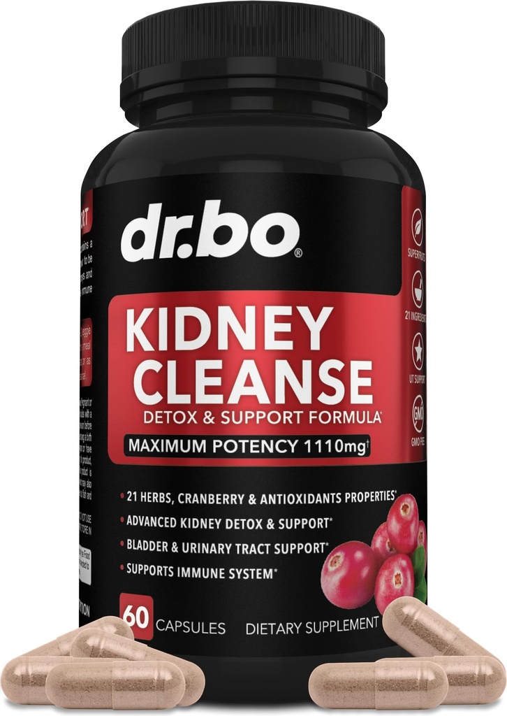 Kidney Cleanse Detox Support Supplement - Natural Cranberry, Juniperges, Buchu & Uva Ursi Extract to Support Kidneys, Bladder & Urinary Tract Health Supplements - Herbal Renal Mix Formula Pills
