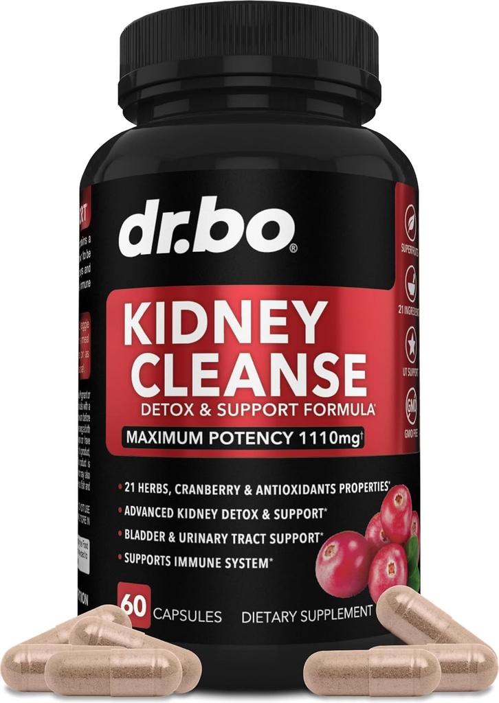 Kidney Cleanse Detox Support Supplement - Natural Cranberry, Juniperges, Buchu & Uva Ursi Extract to Support Kidneys, Bladder & Urinary Tract Health Supplements - Herbal Renal Mix Formula Pills