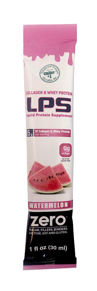 Διατροφικά Σχέδια LPS Liquid Collagen & Whey Protein Supplement - Μη-GMO Drink, Sugar-Free - Προάγει το υγιές δέρμα & τα μαλλιά για άνδρες και γυναίκες, Καρπούζι, Ενιαία Σερβίρετε (100 πακέτα)