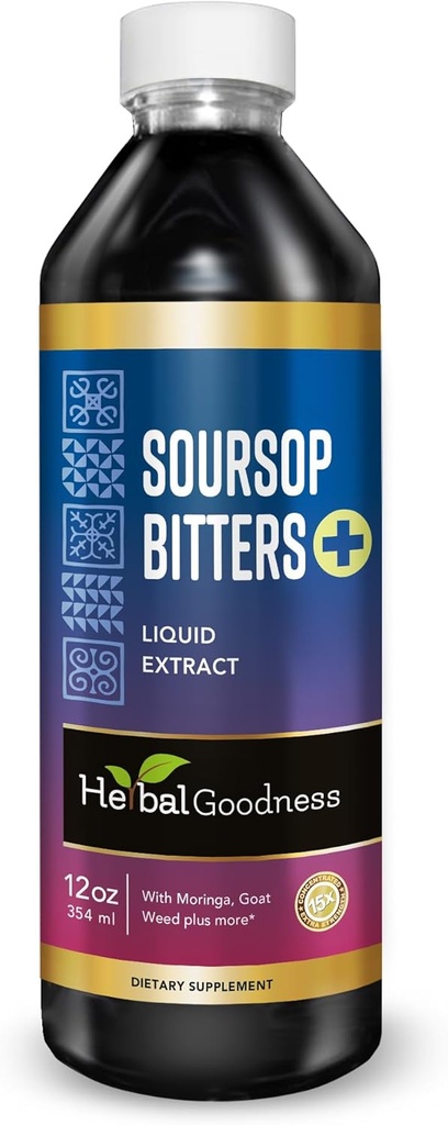 Βότανο Καλοσύνη Soursop Bitters Υγρές σταγόνες, 10 σε 1 με Moringa, Papaya, Burdock & Ginger, Βιολογικό Surene Soursop Bitters - Υποστήριξη ορνίθων & Φυσικό σώμα Detox Herbal Tonic 