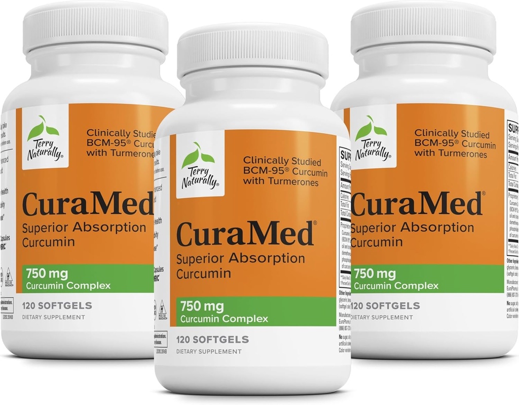 Terry Natural CuraMed 750 mg - Antioksi Supplement for Brain & Heart Health - Supplement with High-Potency Curcumin Complex - Kidney, Liver & Immune Health Support - 120 Softgels (Pack of 3)