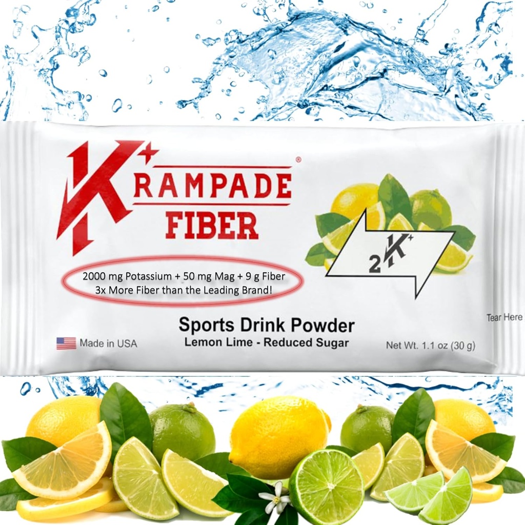 Krampade Fiber Supplement Electrolytes Toz - 9g Prebiyotik Fiber + 2000mg Pyumyum + Magnezyum | Cramp Relief | Hydration Packets / Digestive Health Support