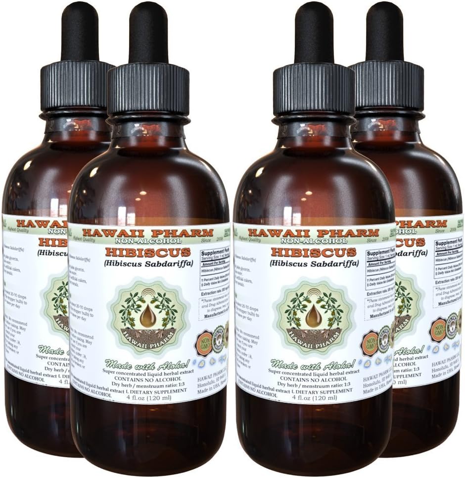Liquid Extract χωρίς αλκοόλ, Βιολογικός ιβίσκος (Hibiscus Sabdariffa) Αποξηραμένος γλυκερίτης λουλουδιών Χαβάη Pharm Φυσικό συμπλήρωμα βοτάνων 4x4 oz