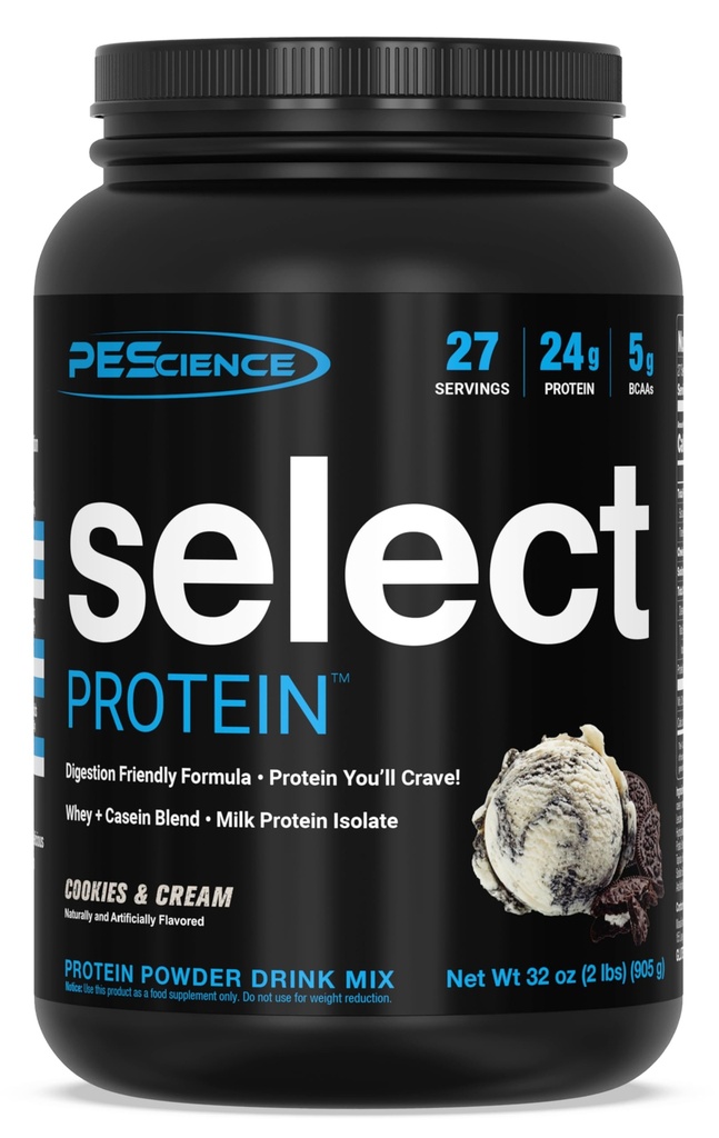 PEScience Select Protein Powder, Whey and Casein Blend, Clean Protein Powder for Women and Men, Low Calorie, Low Carb, Keto Friendly, Gluten Free - Cookies and Cream - 27 Σερβιέτες
