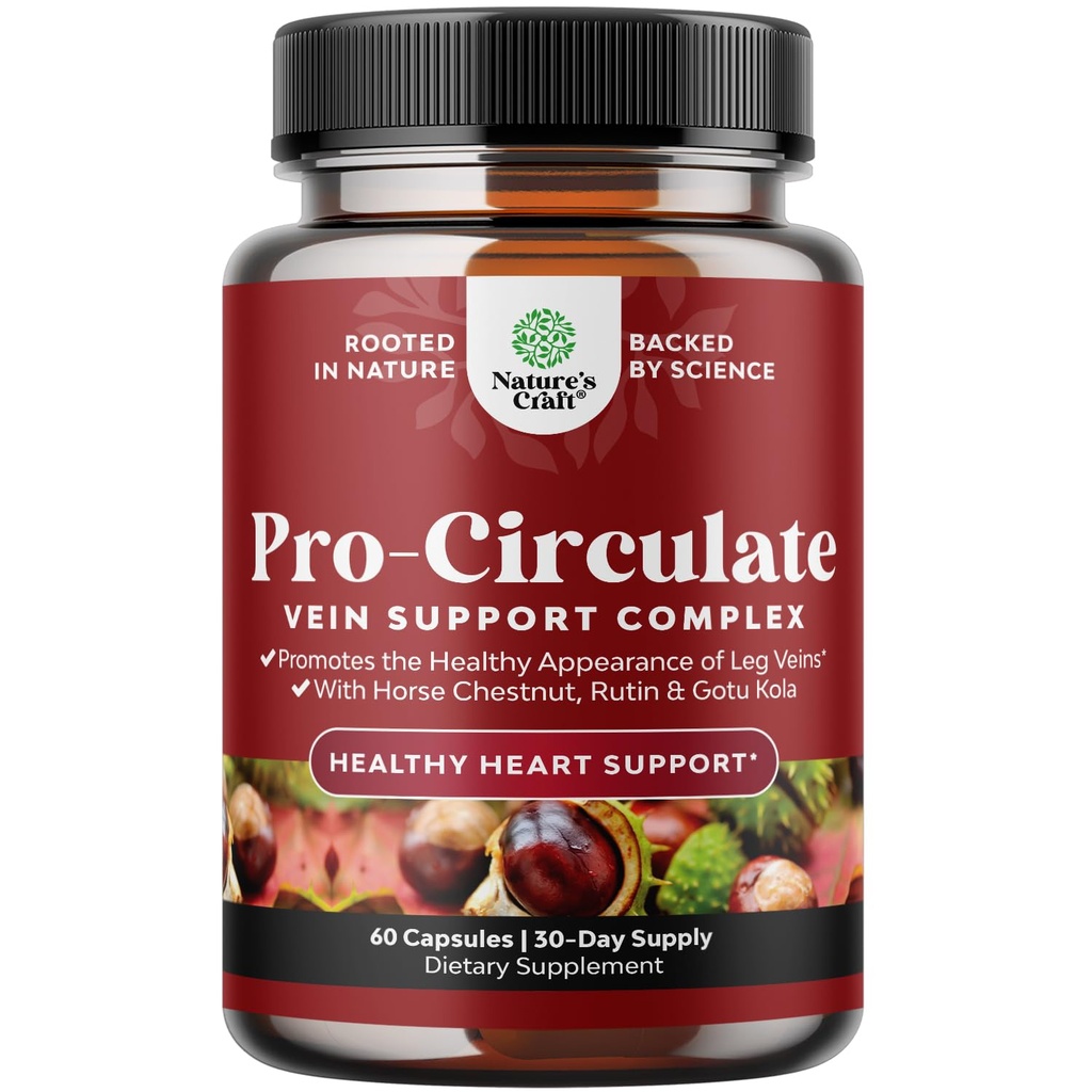 Vein Support Supplements Leg and Veins - Full Body Circulation Supplement for Spider & Varicose Veins and I developed Flow with Horse Chestnut Extract & Flavonoids - Vegan Non-GMO Mini Caps (1 ay)
