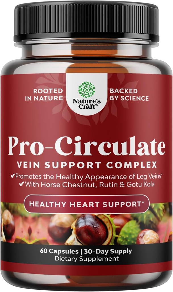 Vein Support Supplements Leg and Veins - Full Body Circulation Supplement for Spider & Varicose Veins and Improved Flow with Horse Chestnut Extract & Flavonoids - Vegan Non-GMO Mini Caps (1 Month)