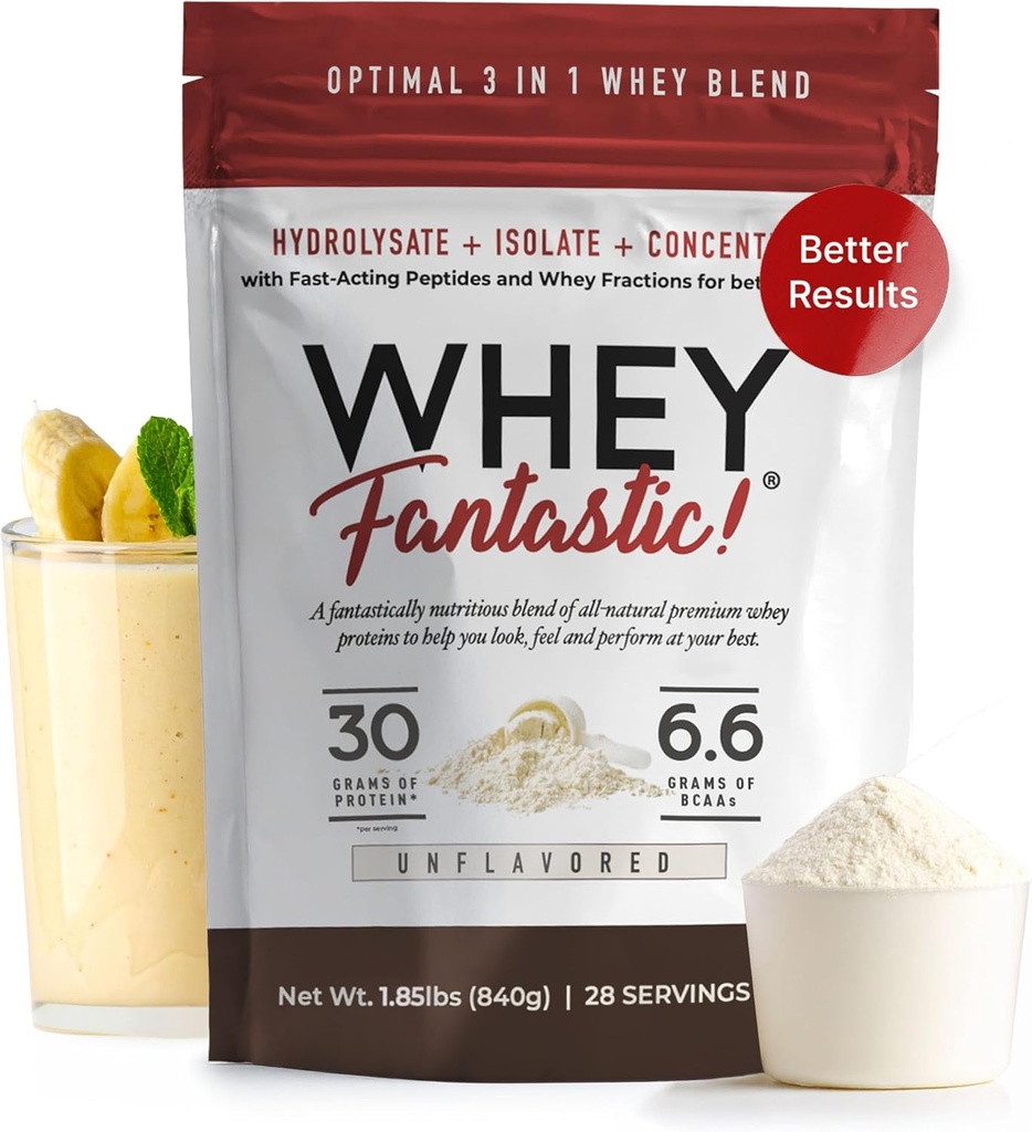 3-σε-1 Whey Protein Powder Unflavored 2,2lb – 30g πρωτεΐνης χόρτου από το υδρολύσιο Whey, Isolate και συμπυκνωμένο ανά υπηρεσία – Μη-GMO, χωρίς σόγια, χωρίς ζάχαρη – 28 Σερβιέτες