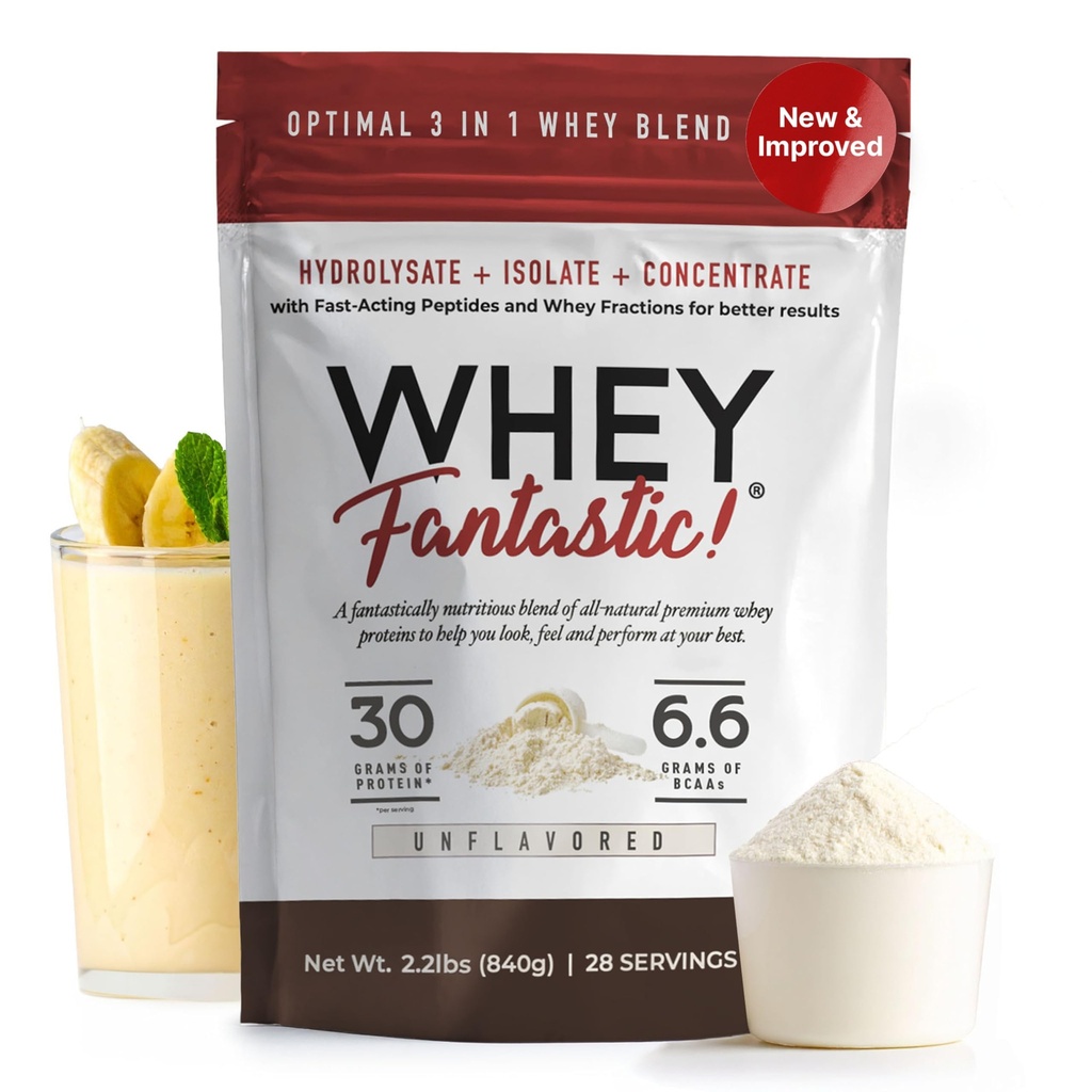 3-in-1 Whey Protein Toz Unflavored 2.2lb – Whey Hydrolysate, Isolate and Inter per Service – Non-GMO, Soy-Free, Sugar-Free – 28 Servisler