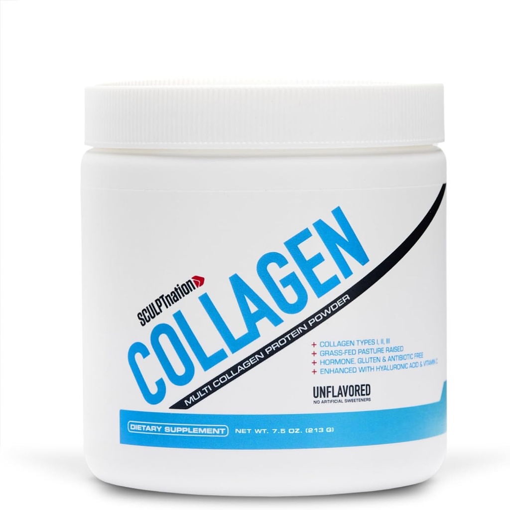 Sculpt Nation by Voloed Collagen, Toz - Tipler I, II ve III Collagen Plus Hyaluronic Asit Sağlıklı Saçları, Nails, Skin, Bones ve Ortak Sağlık - Unflavored, 30 Day Supply