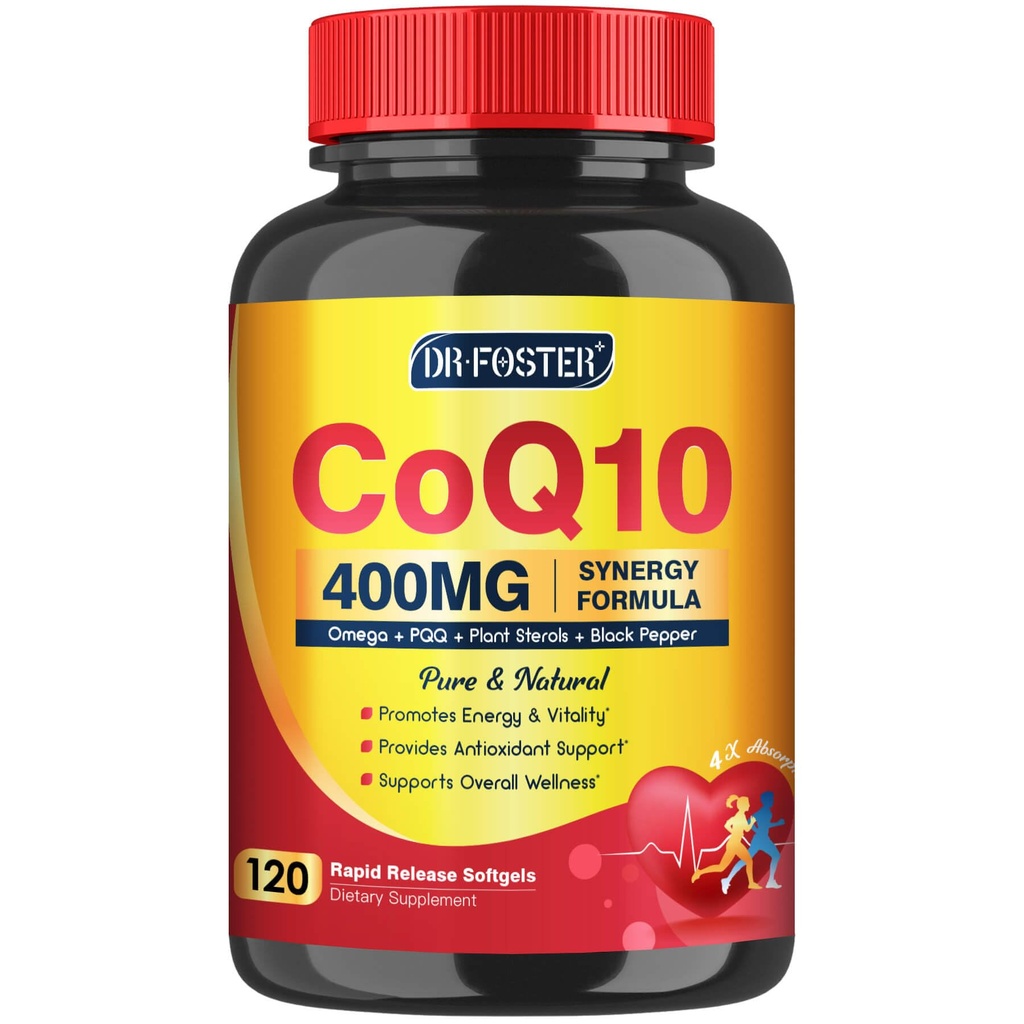 CoQ10 400 mg SoftGels COQ10 - CQ10 Coenzyme Q10 Supplement, Plus PQ, Omega 3 ve Vitamin E, Kalp ve Hücre Enerji için, 120 Hizmet