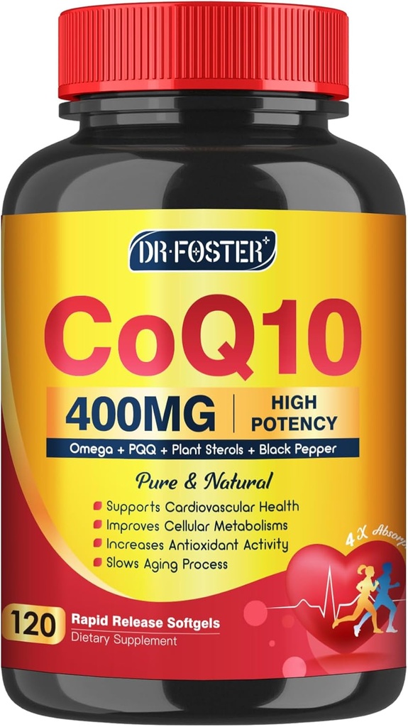 CoQ10 400 mg SoftGels COQ10 - CQ10 Coenzyme Q10 Supplement, Plus PQ, Omega 3 ve Vitamin E, Kalp ve Hücre Enerji için, 120 Hizmet