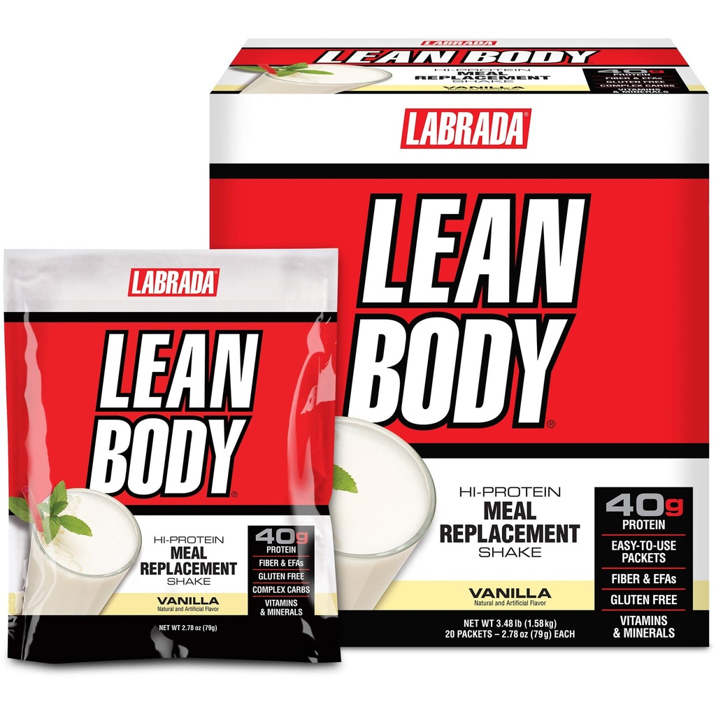 Lean Body MRP All-In-One Vanilla Meal Change Shake, 40g Protein, Whey Mix , 8g Sağlıklı Fats EFA's & Fiber, 22 Vitamin ve Minerals , yapay renk, Gluten Free, (20 Packets)