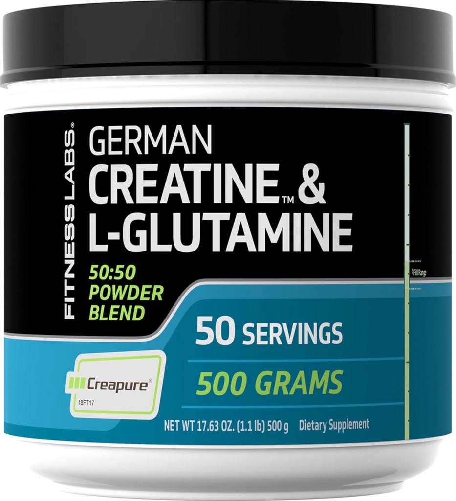 Fitness Laboratuvarları Alman Kreta ve L-Glutamine | 1.1 lbs | Monohidrat ve Krep Toz | Vegan Fitness Supplement Supplement