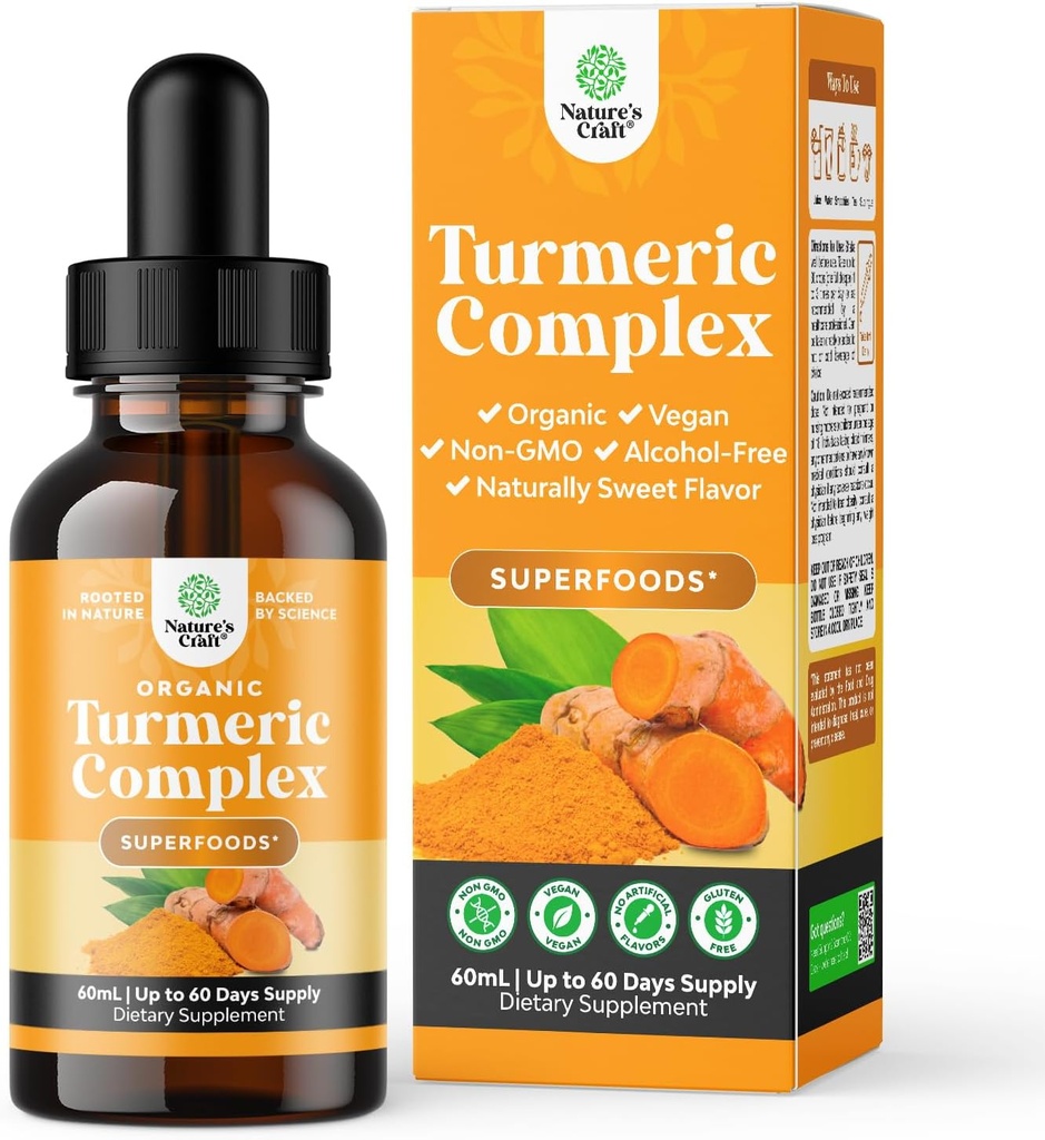 Βιολογικές Turmeric Υγρές σταγόνες για ενήλικες - Κουρκουμίνη κουρκουμίνη με Μαύρο Πιπέρι, Κανέλα & εκχύλισμα Ginger Υγρό για Κοινό Πόνος, Κινητικότητα & Φλεγμονή - Σταγόνες Κουρκουμίνης για Ανοσολογική Υποστήριξη - 60ml (2oz)