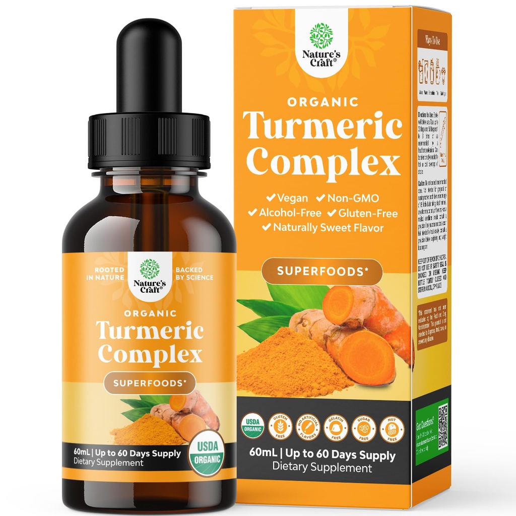 Yetişkinler için Organik Turmeric Liquid Drops - Turmeric Curcumin with Black Pepper, Cinnamon & Ginger Ortak Ağrı, Hareketlilik ve Inflamation - Curcumin Drops for Immune Support - 60 ml (2oz)