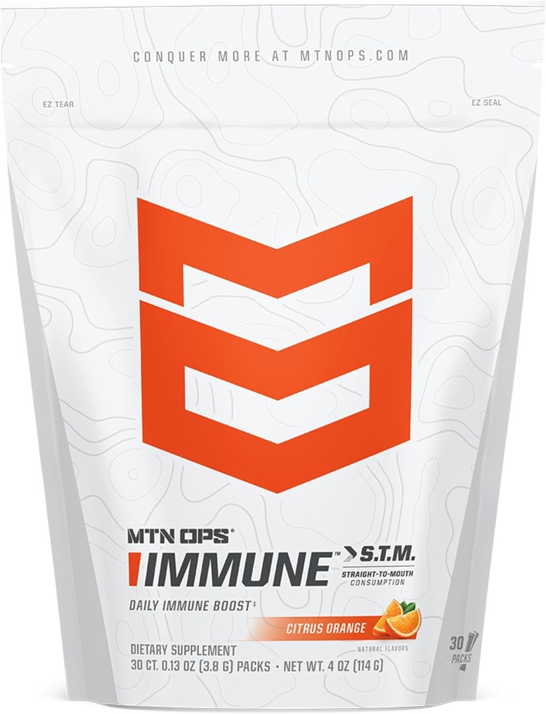 MTN OPS Immune STM Powder Drink Mix, Βιταμίνη C, Βιταμίνη D, Ψευδάργυρος & Αντιοξειδωτικά για Καθημερινή Ανοσολογική Υποστήριξη, Ενυδάτωση & Ευεξία, 30 Μερίδες, Γεύση Εσπεριδοειδών