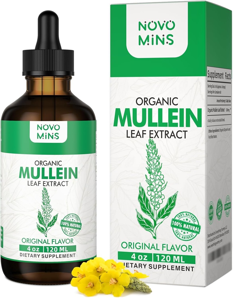 Mullein Leaf Tincture - Lung Cleanse - Vegan Lung Detox - Αναπνευστική υγεία και ανοσοποιητική υποστήριξη σταγόνες - φυσικό συμπλήρωμα υγρό εκχύλισμα 4 fl.oz. Χλωροφύλλη
