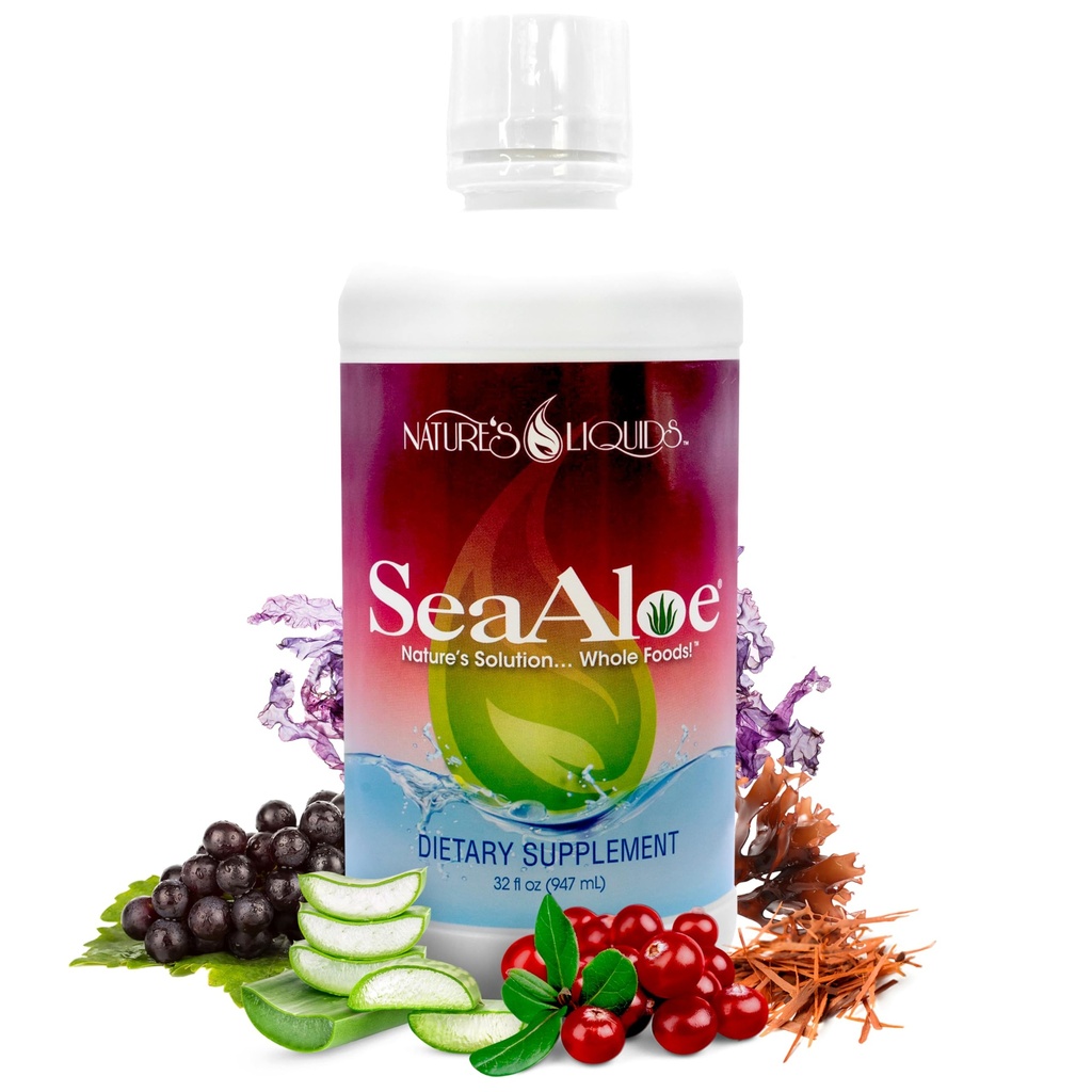 Nature's Liquids - SeaAloe Liquid Whole Food, (32 Oz) Sıvı Çokvitamin ve Mineral Tamam, Toz Vera, Deniz Sebzeleri, Pau D' Arco, For Digestion, Immune Support & Yourroid Function - 1 Şişe