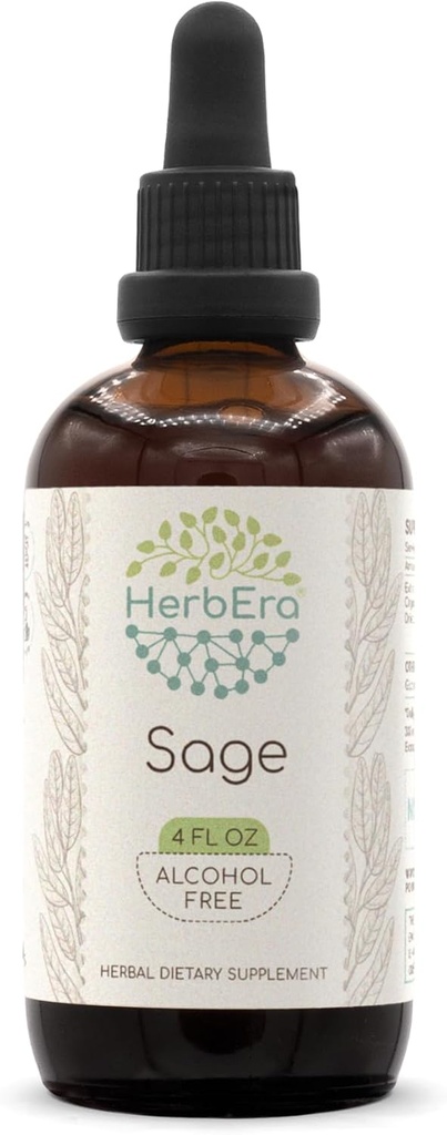 Sage B120 Alkol-Free Herbal Extract Tincture, Tempd Liquid Drops Natural Sage (Salvia officinalis) kılçık (4 f oz)