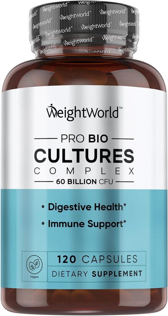 WeightWorld Bio Cultures Complex - Probiotic for Women & Men - Third-party Lab Tested - 120 Vegan Κάψουλες (2 Μήνες Προσφορά) - 60 δισεκατομμύρια CFU με 20 Probiotic Strains - Vegan, Non-GMO & Gluten-free