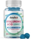 Hyaluronic Acid Gummies, Hyaluronic Acid Supplements with Vitamin C & Biotin 500006 for Skin, Saç, Nails Health, Ortaklar Kadınlar ve Erkekler için Tamamlar, Low Sugar, Vegan, Non-GMO, 60 Counts