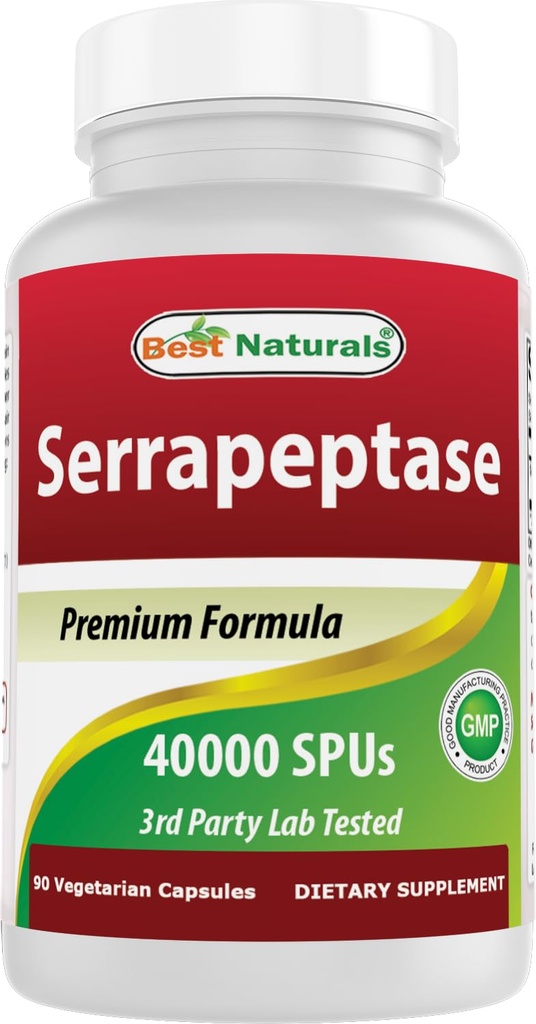 Best Naturals Serrapeptase 40000 SPUs 90 Vcaps (90 Count (Pack of 1))