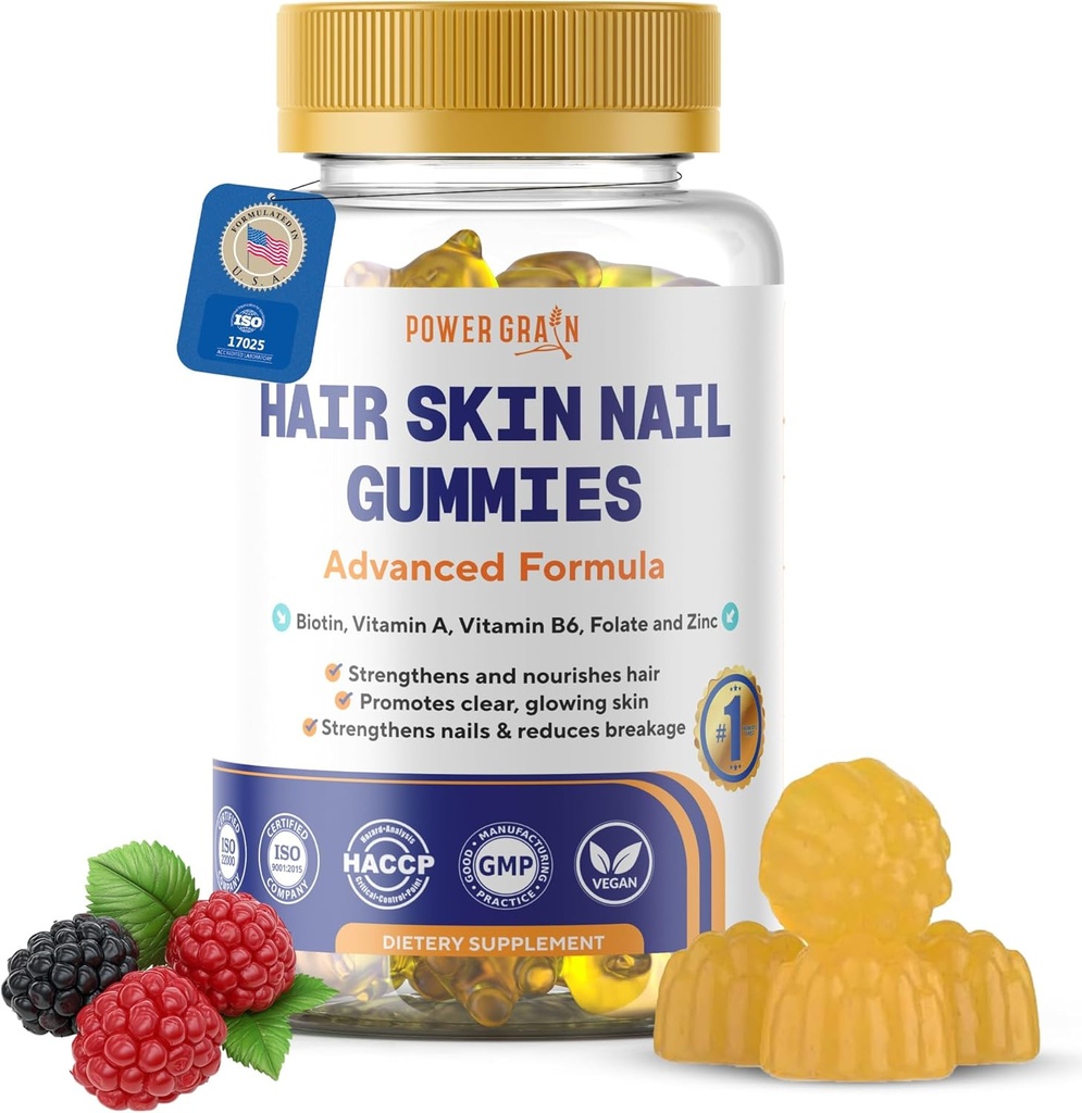 Premium Saç Ciltleri ve Çivekler – 5000 Mcg Biotin Vegan Vitaminleri Erkekler ve Kadınlar için – Sağlıklı Saç Büyümesini, Güçlü Çiçeği, Parlament Skin – 10X Ekstra Kuvvet - Blueberry Flavourour