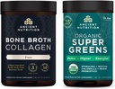 Αρχαίας διατροφής Broth Collagen σκόνη, Pure, 30 εξυπηρετούν + οργανικά Supergreens σκόνη, Πράσινο άρωμα, 25 εξυπηρετεί