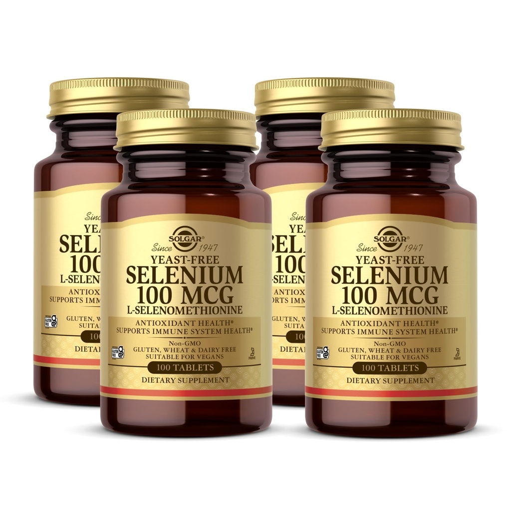 Solgar Yeast-Free Selenium 100 mcg - 100 Tablet, 4 Paket - Antioksi ve Immune System Health - Non-GMO, Gluten Free, Dairy Free, Kosher - 400 Toplam Hizmetler