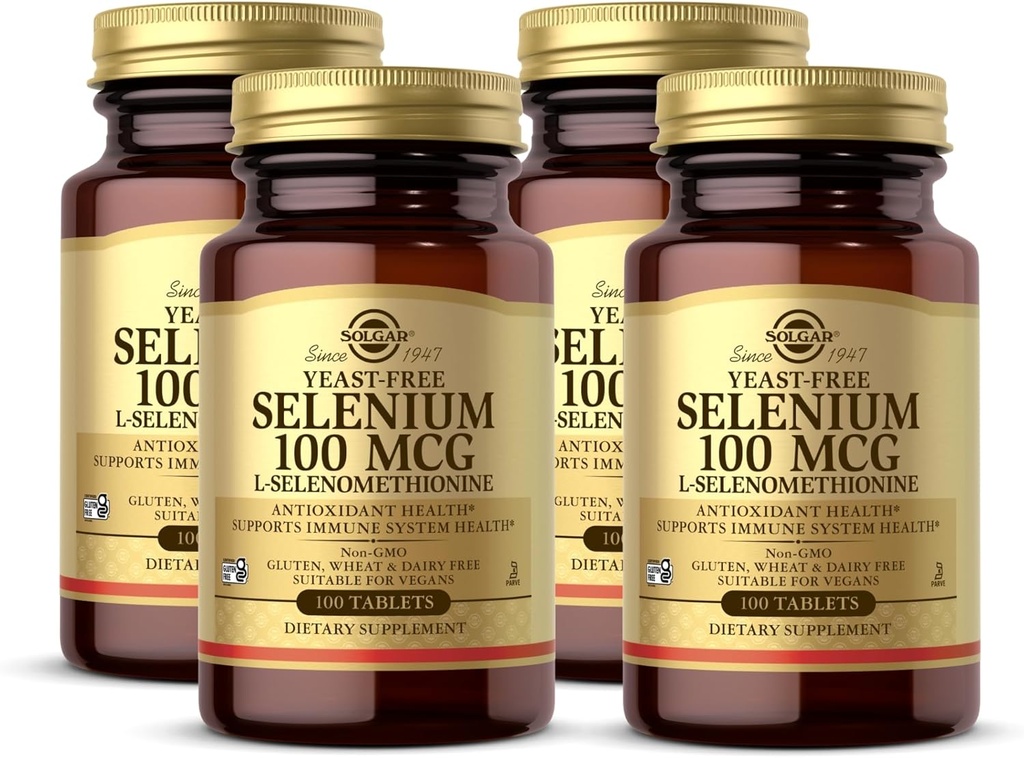 Solgar Yeast-Free Selenium 100 mcg - 100 Tablet, 4 Paket - Antioksi ve Immune System Health - Non-GMO, Gluten Free, Dairy Free, Kosher - 400 Toplam Hizmetler