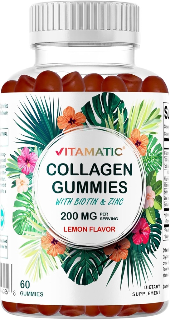 Vitamatic Hydrolyzed Collagen Gummies with Vitamin C, Zinc and Biotin, 200 mg - Υγιεινή υποστήριξη του δέρματος - 60 Gummies