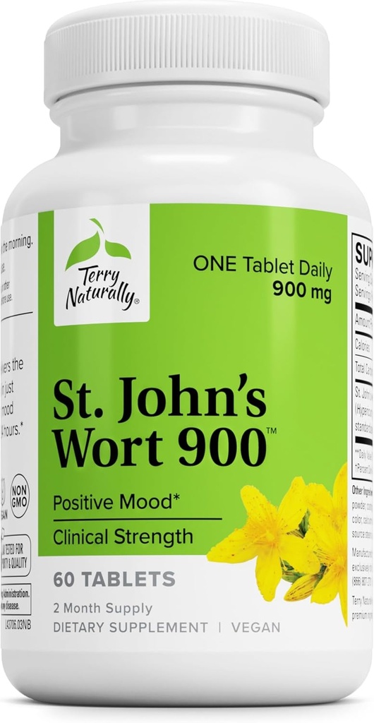 Terry Φυσικά St John's Wort 900- 60 δισκία - Παρέχει πλήρη κλινική δόση - μη ΓΤΟ, Vegan, χωρίς γλουτένη - 60 εξυπηρετούν